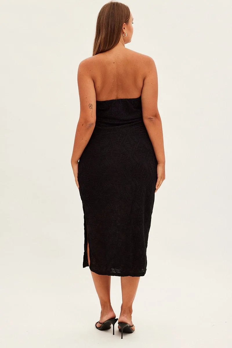 Black Bodycon Dress Strapless Midi Textured