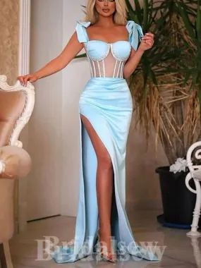 Blue Mermaid Stylish High Slit Elegant Long Women Evening Prom Dresses PD758