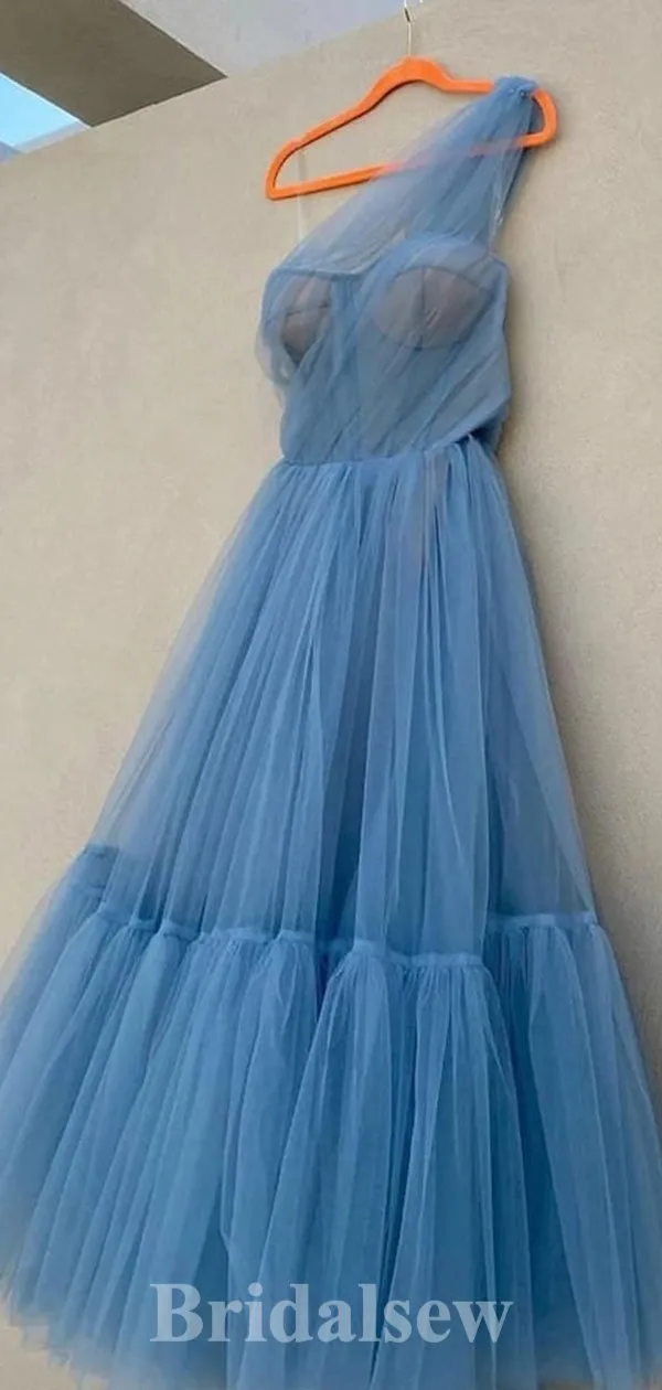 Blue Tulle New Short Prom Dresses, A-line One Shoulder Fairy Princess Homecoming Dresses, HD024