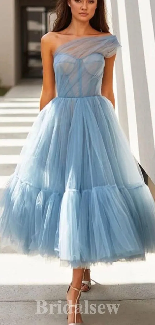 Blue Tulle New Short Prom Dresses, A-line One Shoulder Fairy Princess Homecoming Dresses, HD024