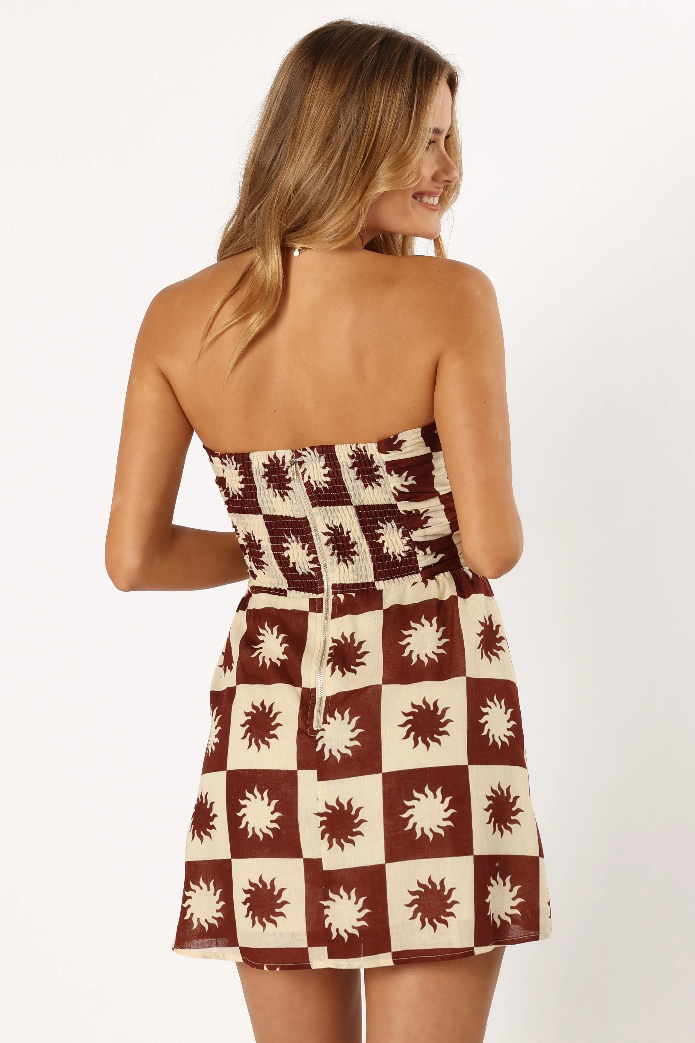 Cameron Strapless Mini Dress - Brown Cream