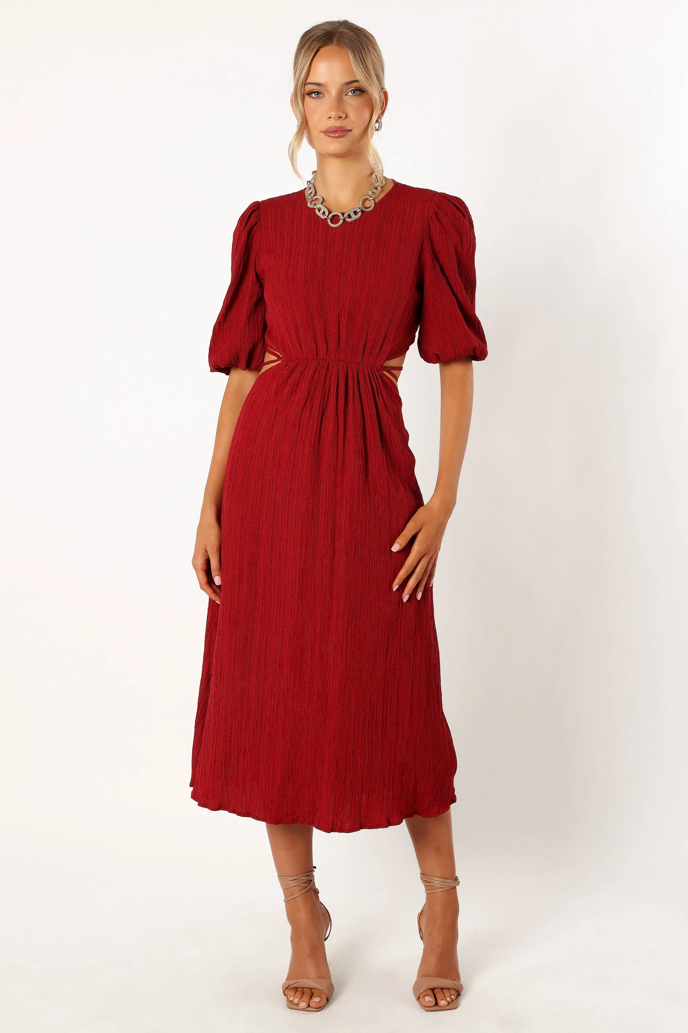 Carina Pleated Midi Dress - Dark Red