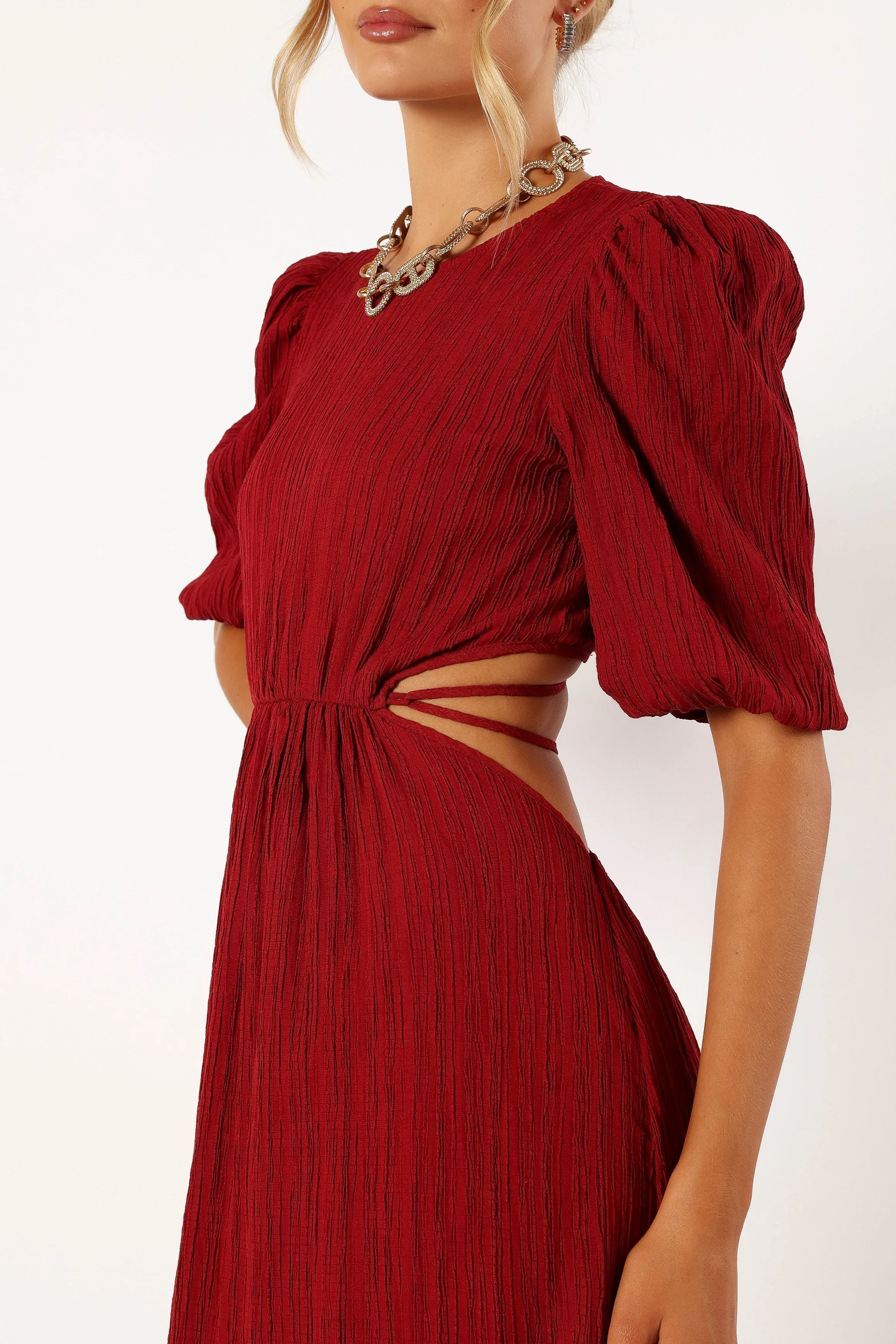 Carina Pleated Midi Dress - Dark Red