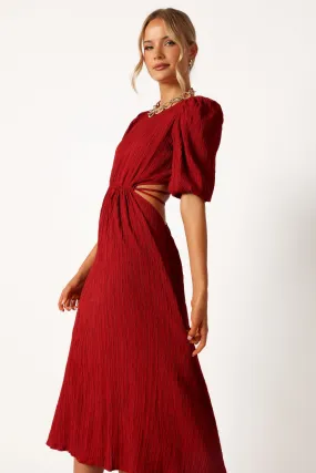 Carina Pleated Midi Dress - Dark Red