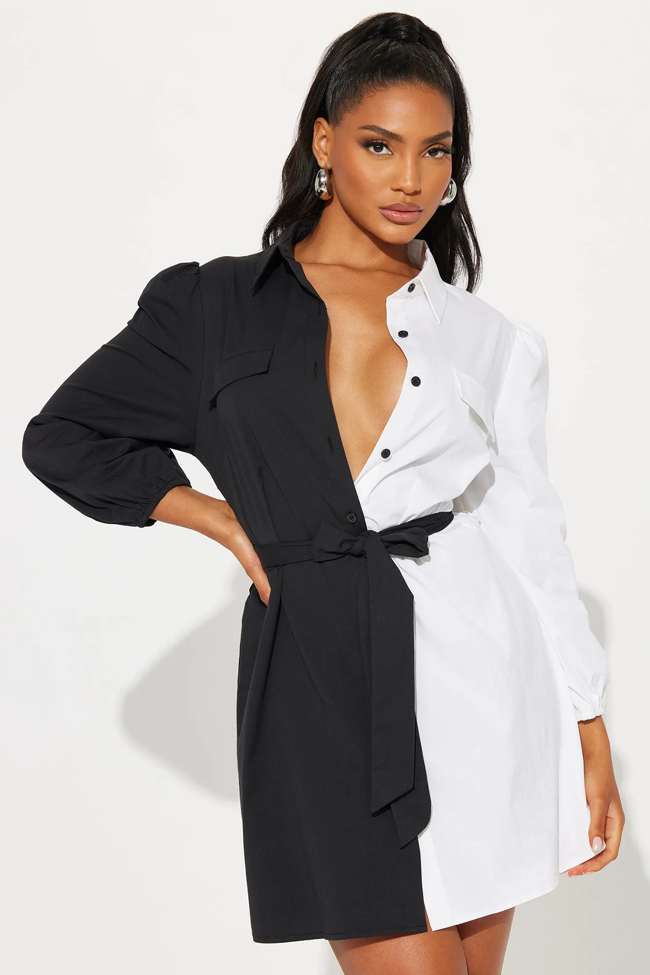 Checkmate Mini Shirt Dress - White/Black