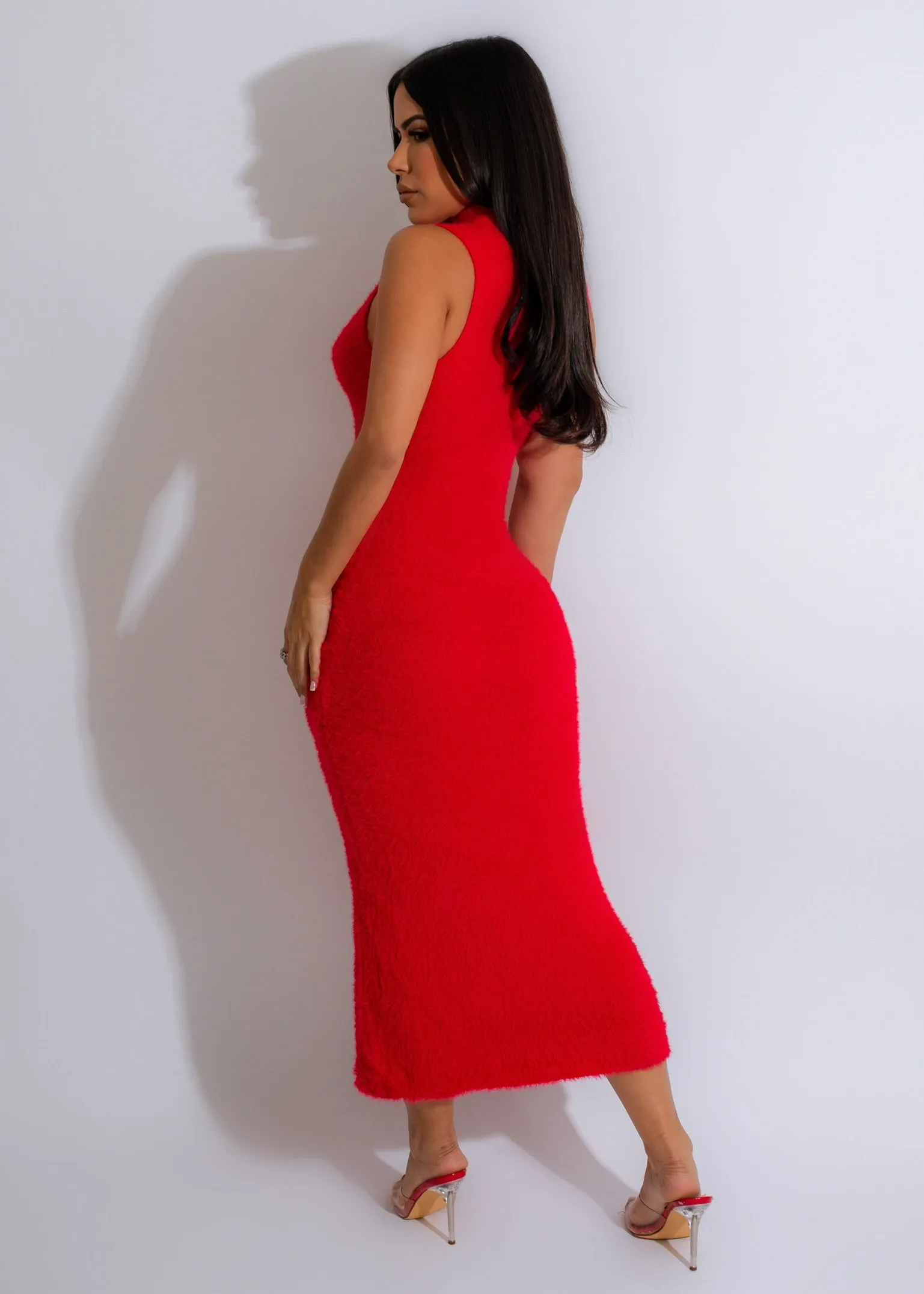 Comfy Teddy Bear Midi Dress Set Red