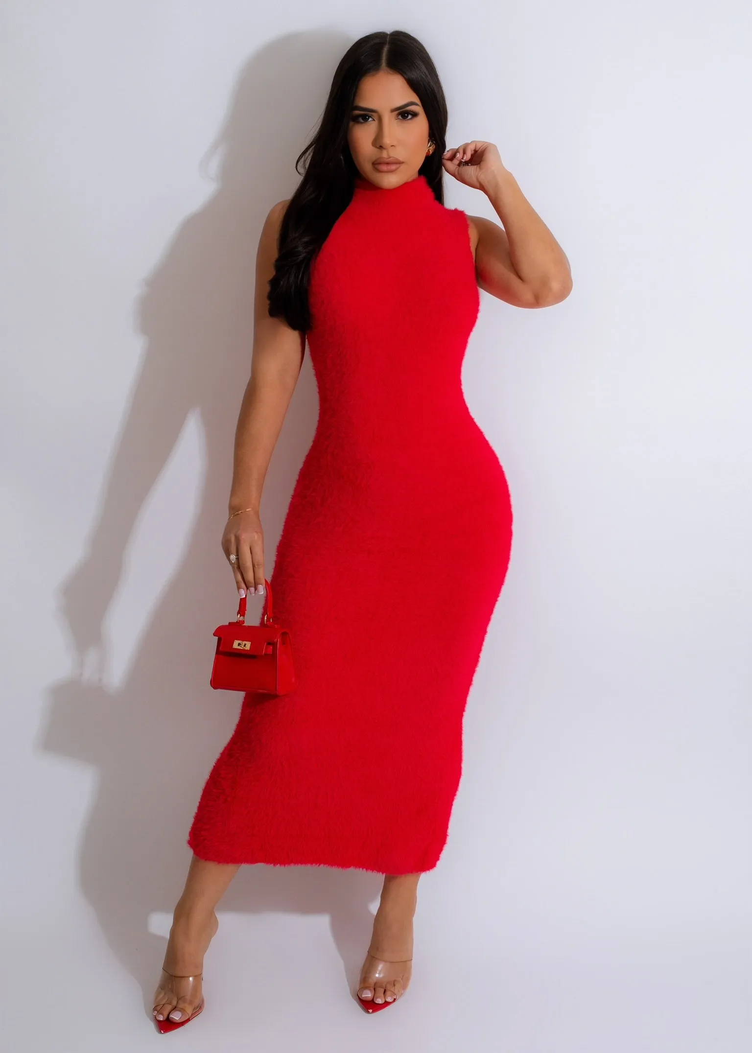 Comfy Teddy Bear Midi Dress Set Red