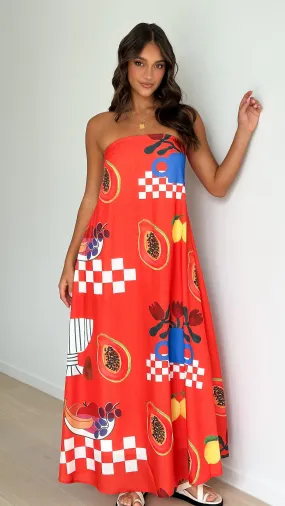 Connie Maxi Dress - Red Papaya Print