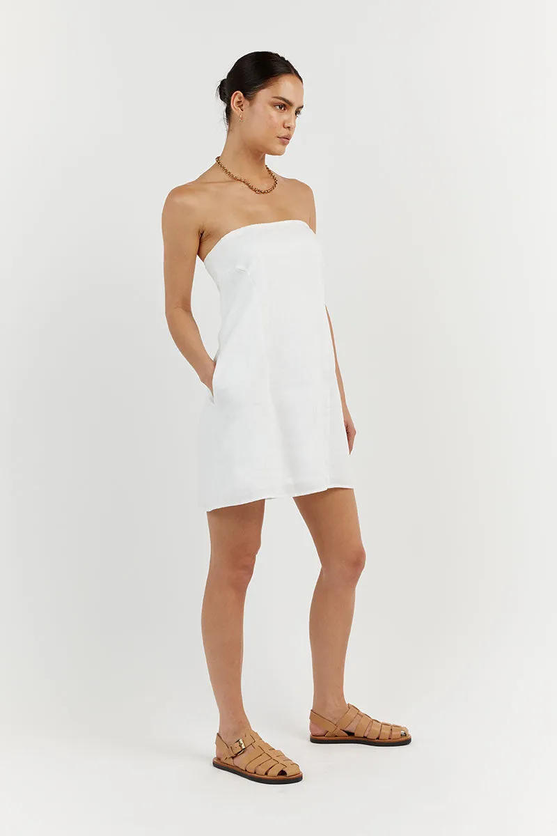 DAPHNE WHITE LINEN MINI DRESS