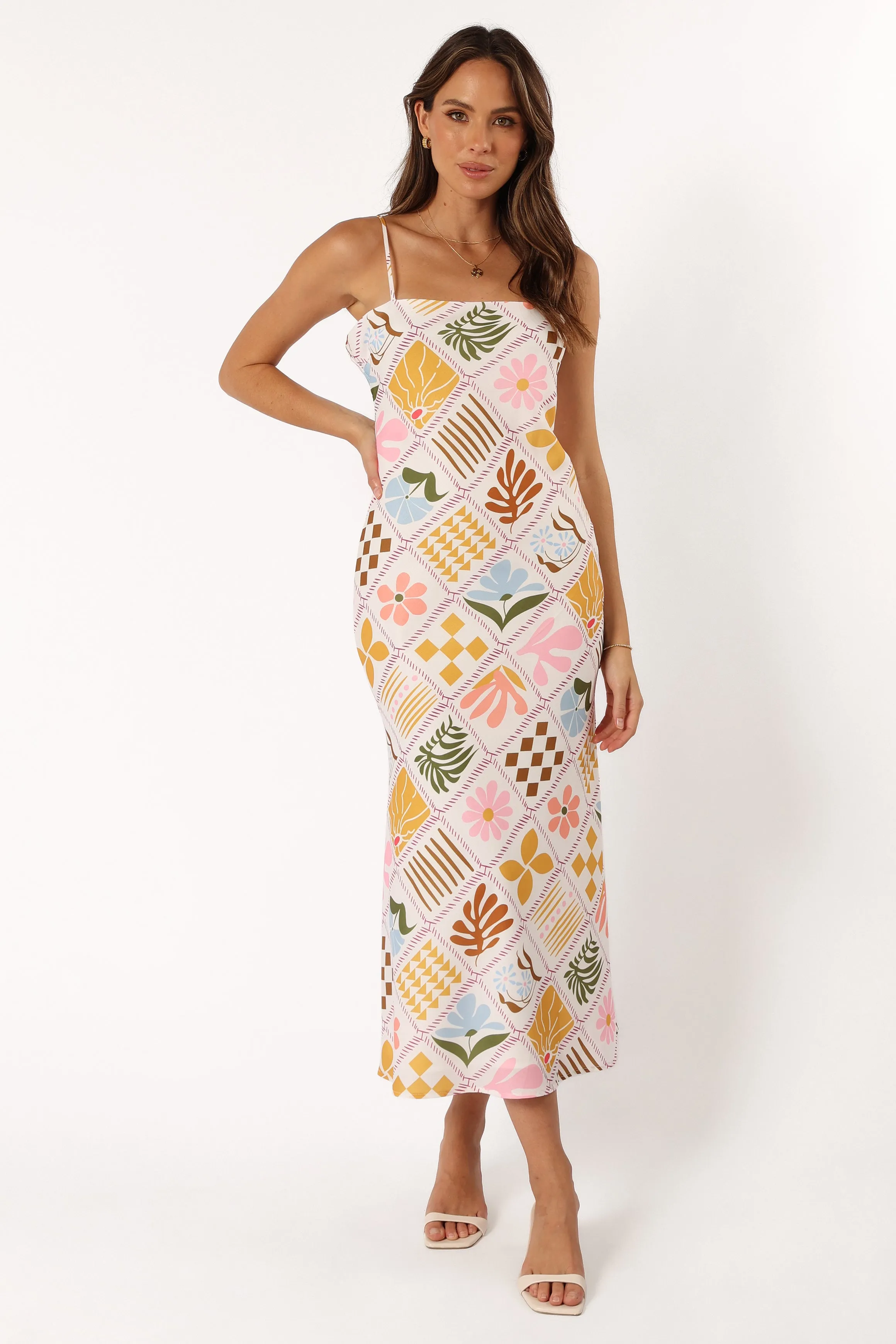 Darlene Maxi Slip Dress - White Multi