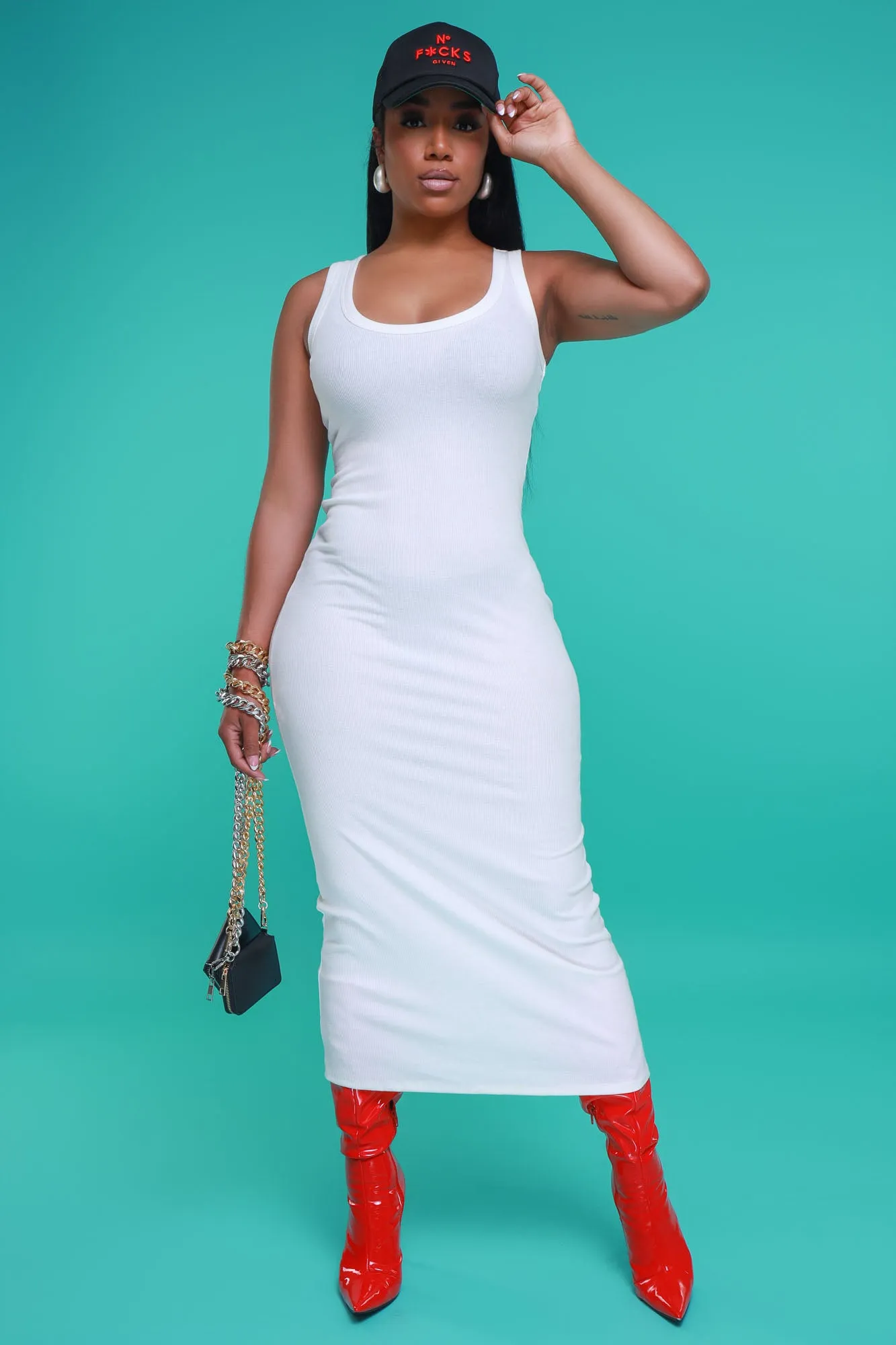 Darling Sleeveless Ribbed Maxi Dress - Off White