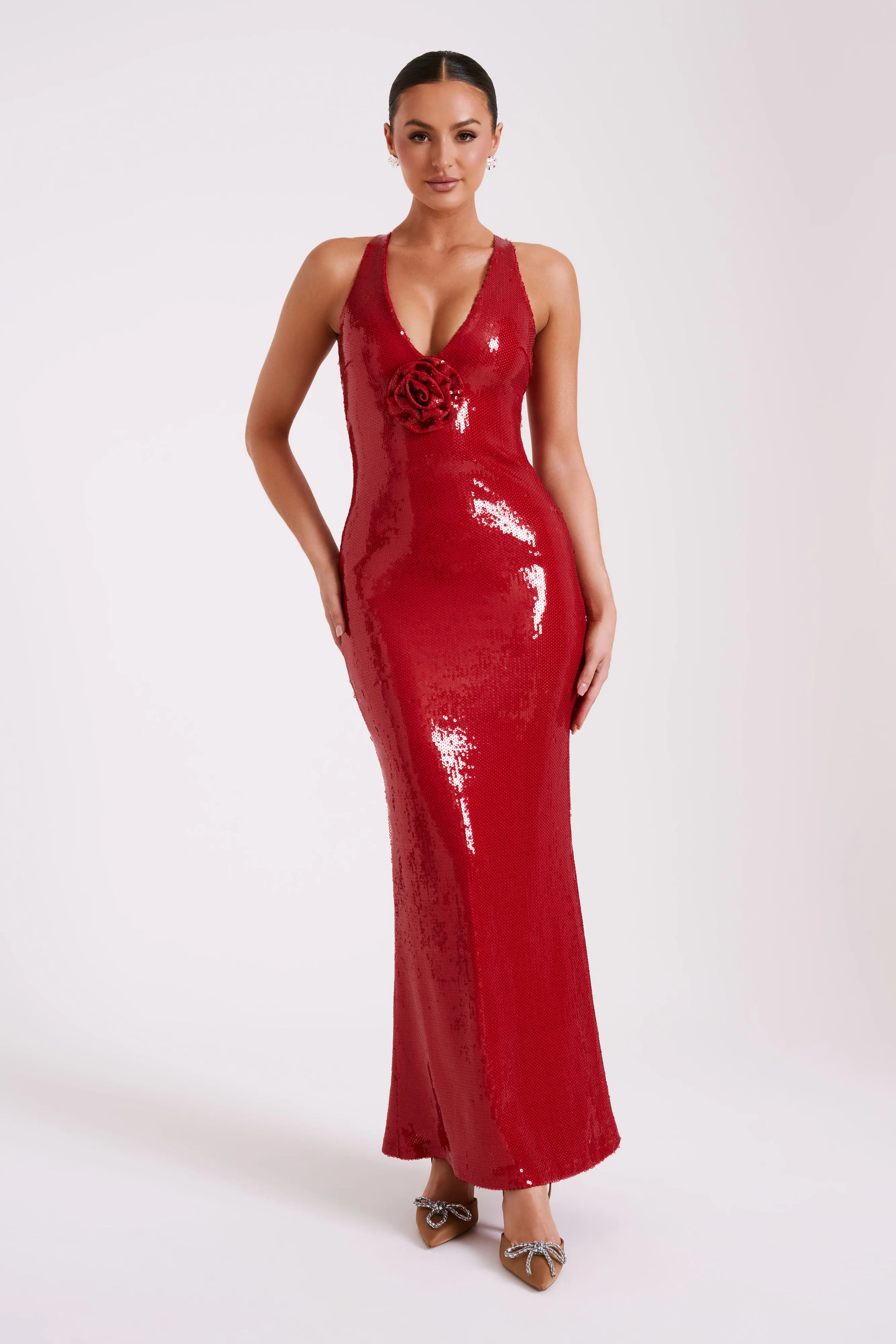 Eliza Rose Sequin Maxi Dress - Red