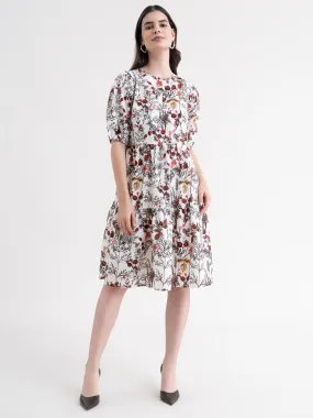 Floral Tiered Dress - White And Red