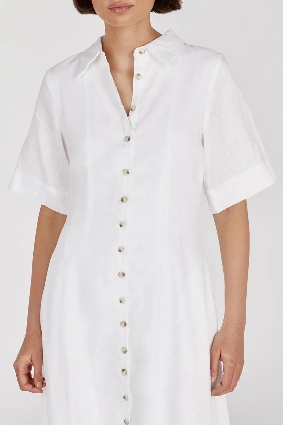 FRANNIE WHITE LINEN SHIRT DRESS