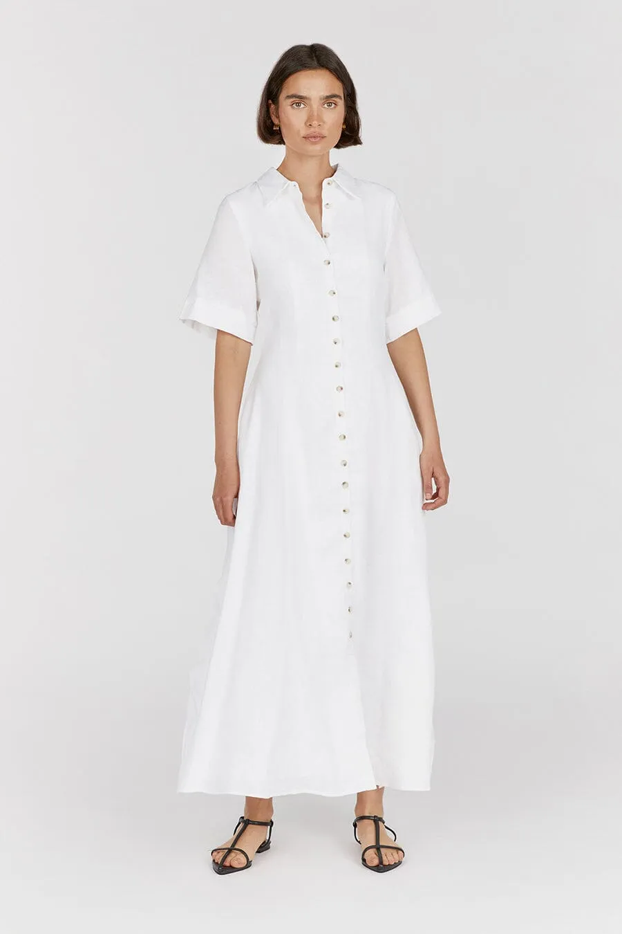 FRANNIE WHITE LINEN SHIRT DRESS