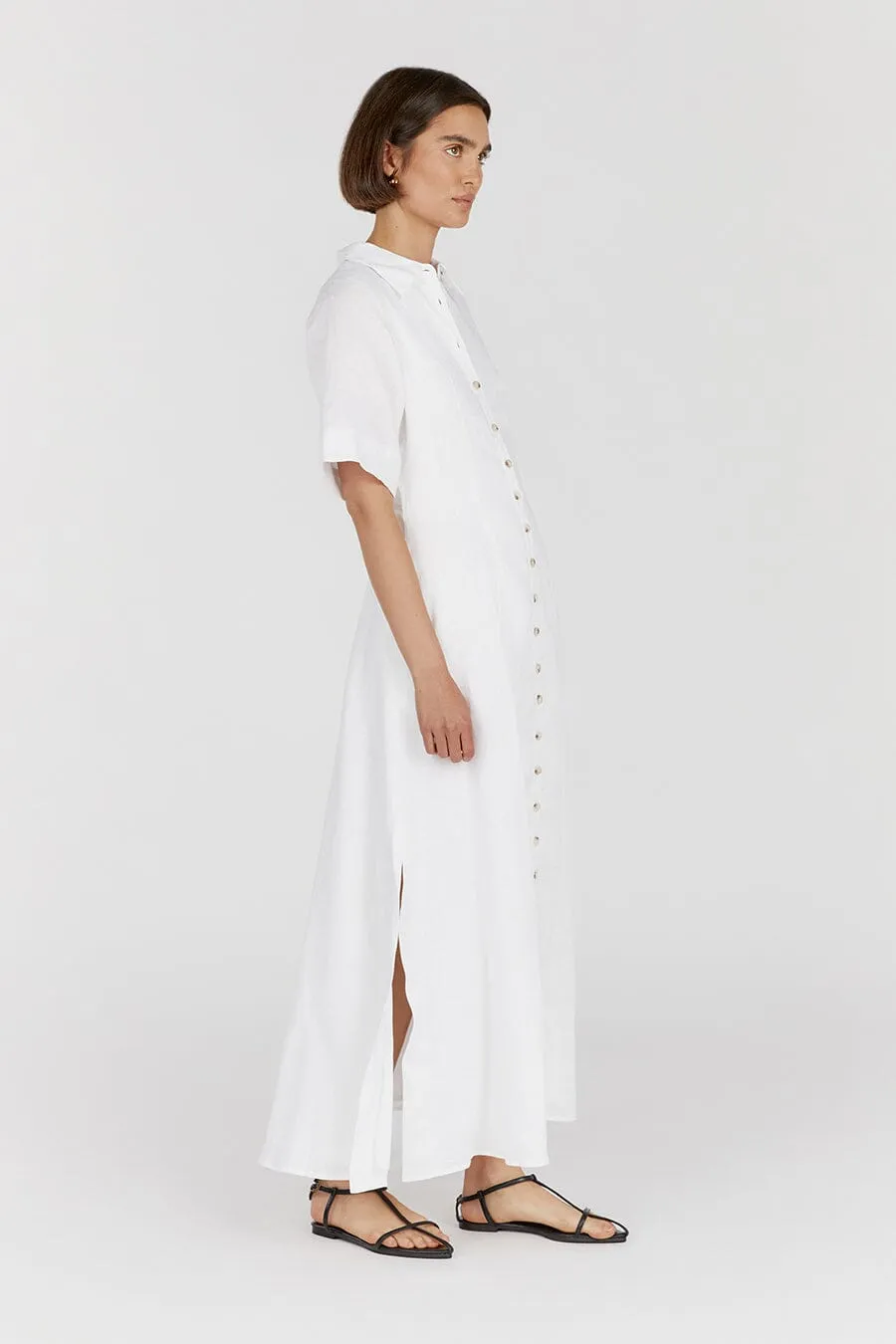 FRANNIE WHITE LINEN SHIRT DRESS