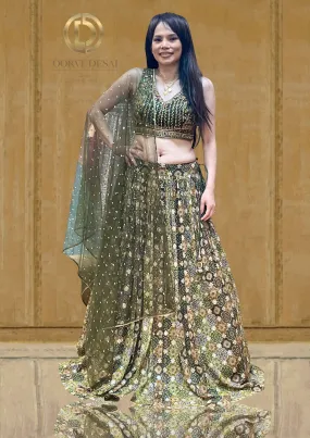 Green Wedding Guest Lehenga With Transparent  Dupatta