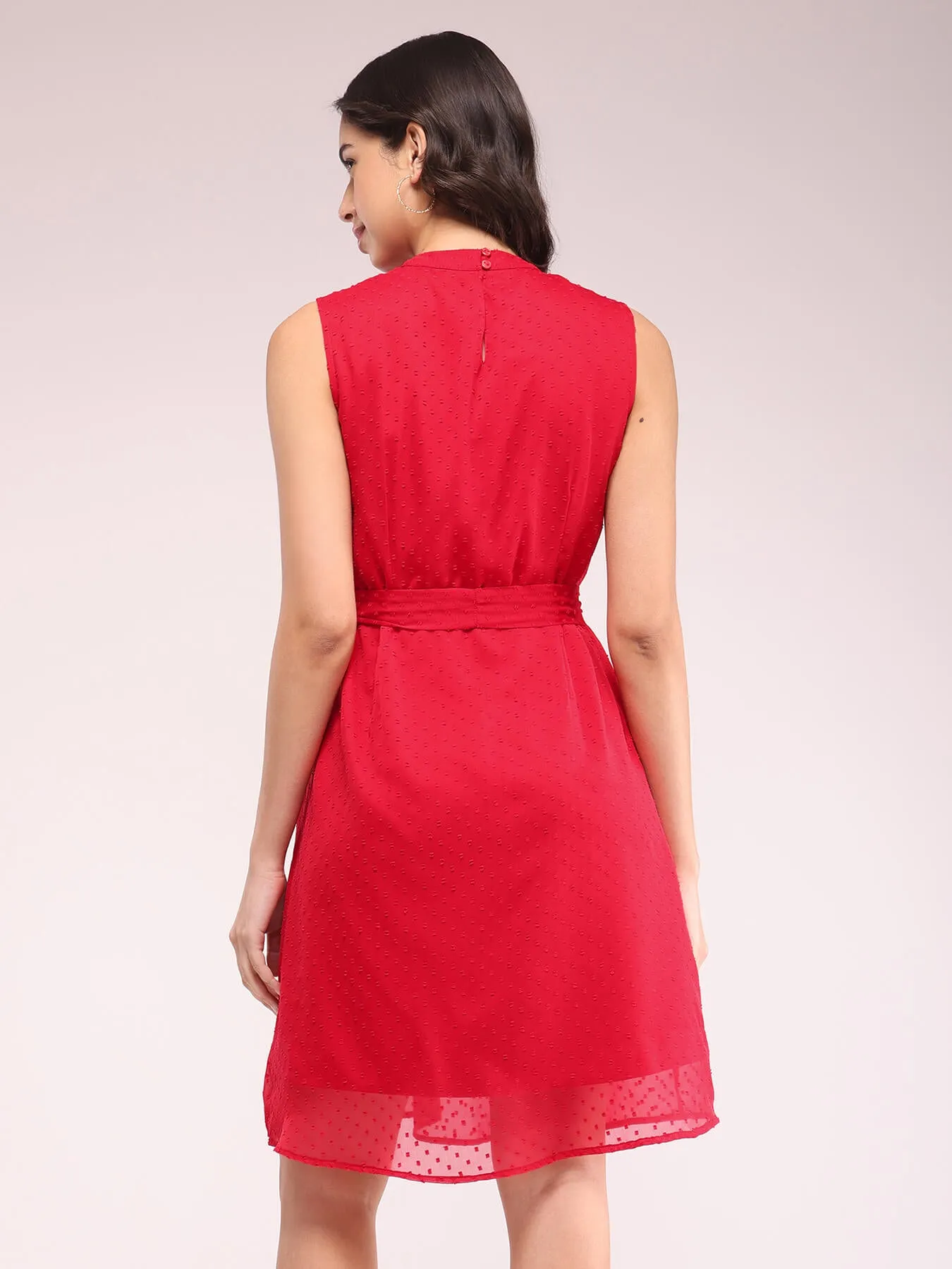 High Neck A-line Dress - Red