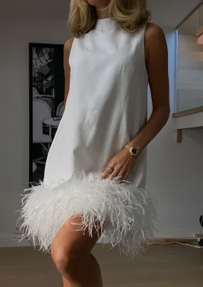 Isabella Dress White With Feathers