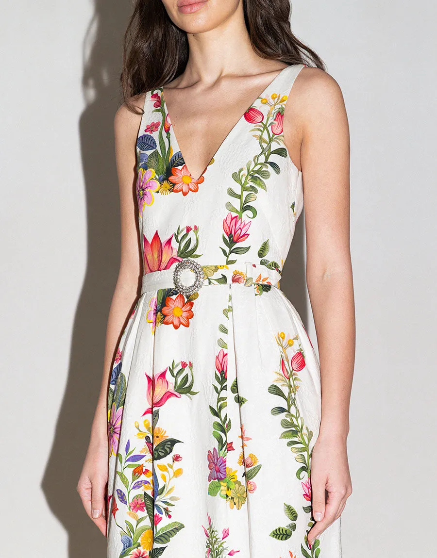 Jules Floral Jacquard Midi Dress - Sierra White