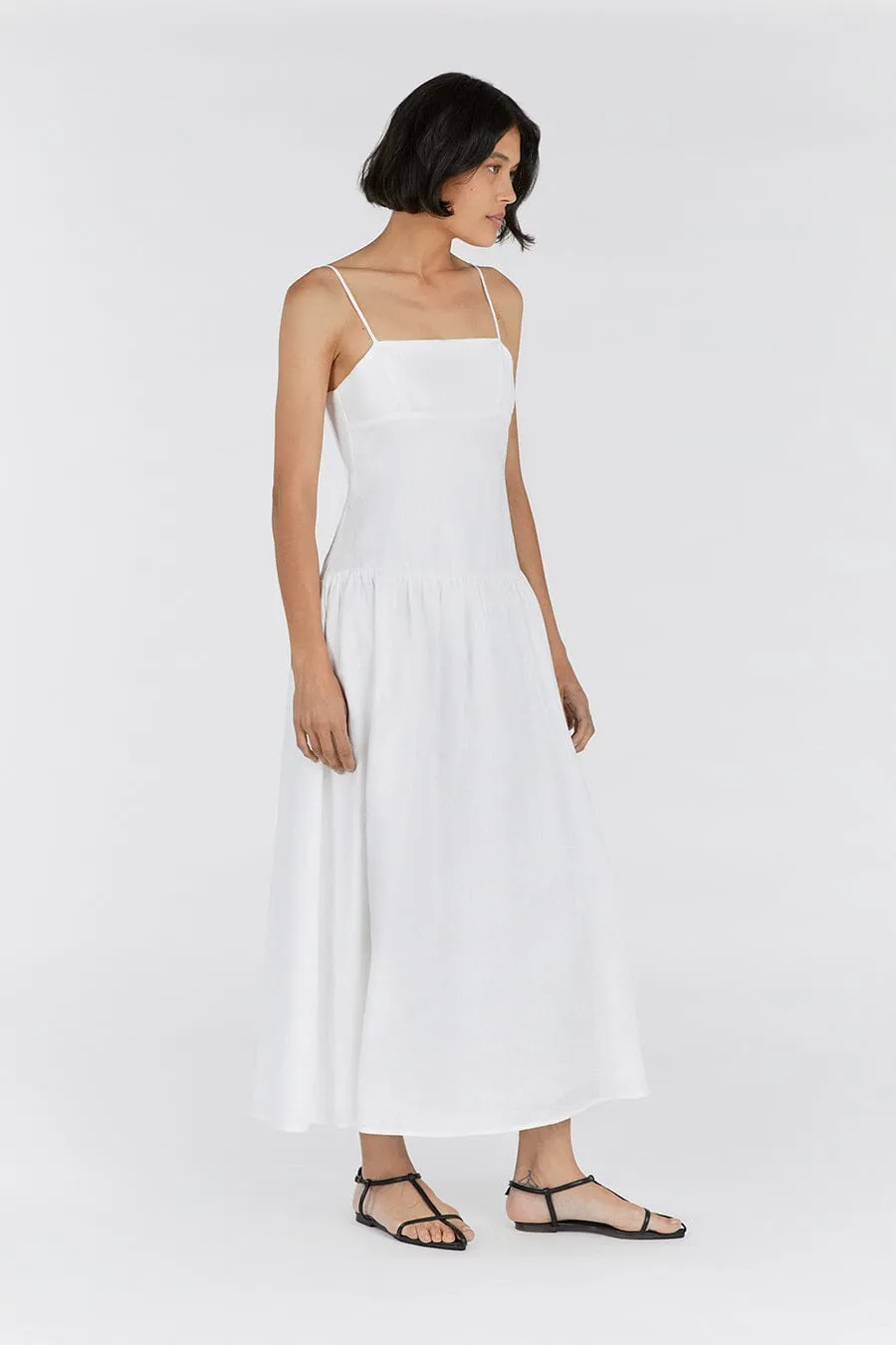 KAY WHITE LINEN MIDI DRESS