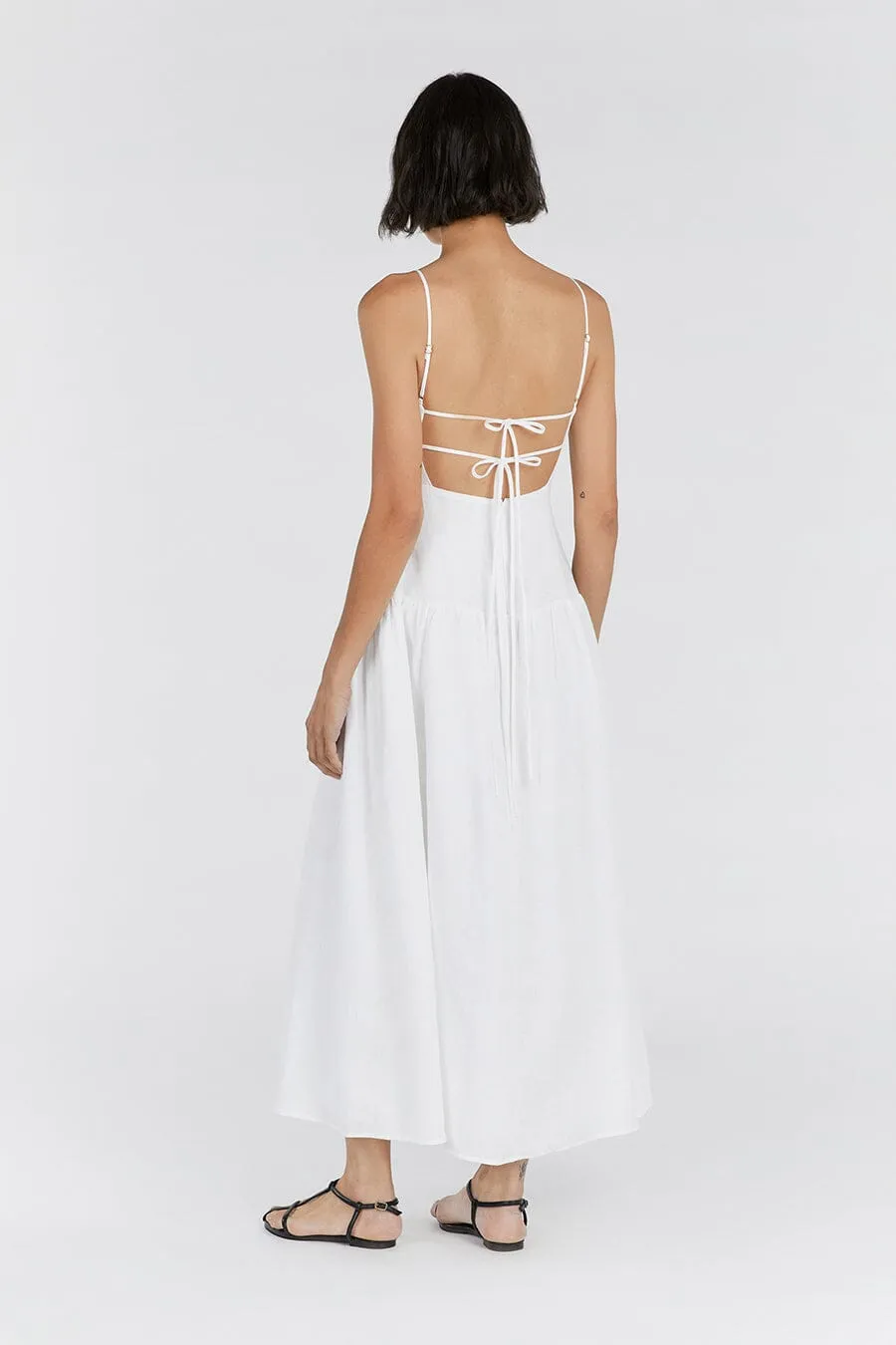 KAY WHITE LINEN MIDI DRESS