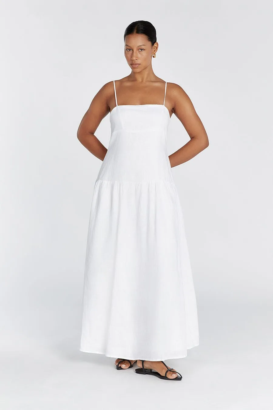 KAY WHITE LINEN MIDI DRESS