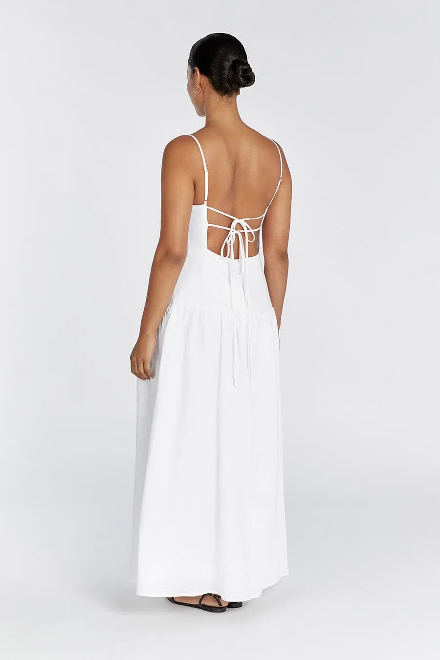 KAY WHITE LINEN MIDI DRESS