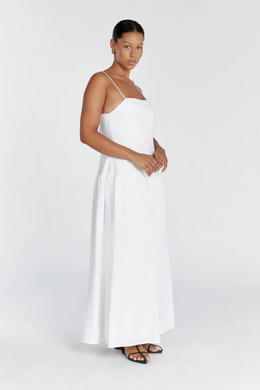 KAY WHITE LINEN MIDI DRESS