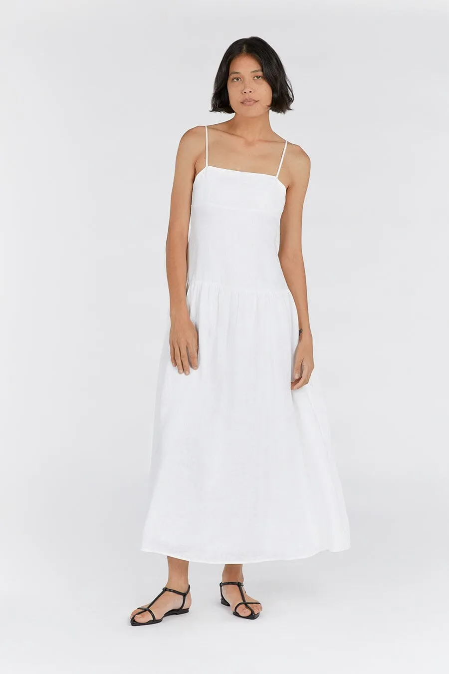 KAY WHITE LINEN MIDI DRESS