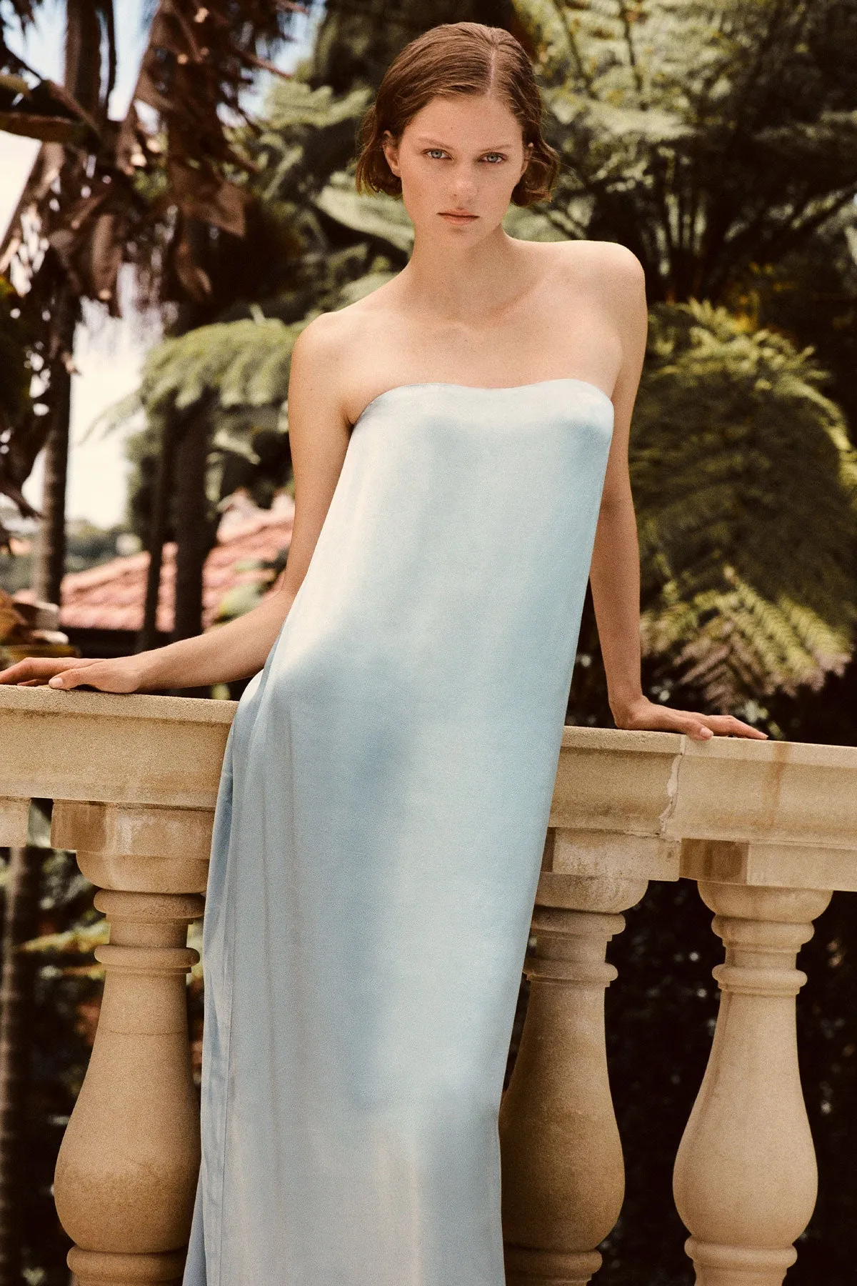 LA LUNE STRAPLESS COLUMN MAXI DRESS - POWDER BLUE