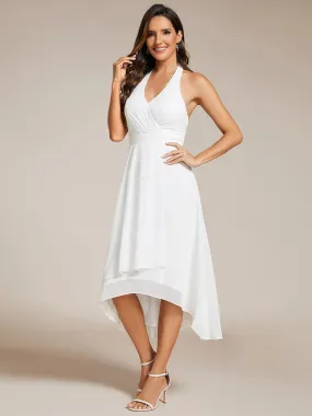 Lace-up Halterneck Backless High Low Wedding Guest Dress in Chiffon