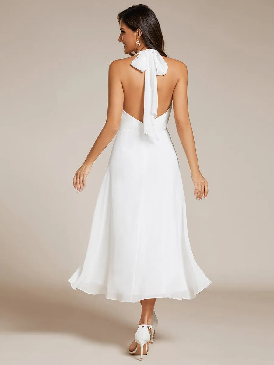 Lace-up Halterneck Backless High Low Wedding Guest Dress in Chiffon