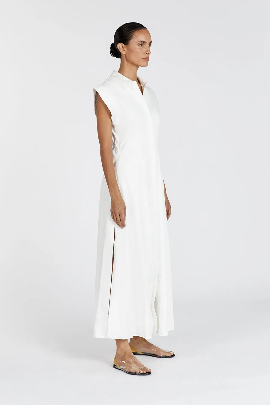 LAUREN WHITE COTTON MIDI DRESS