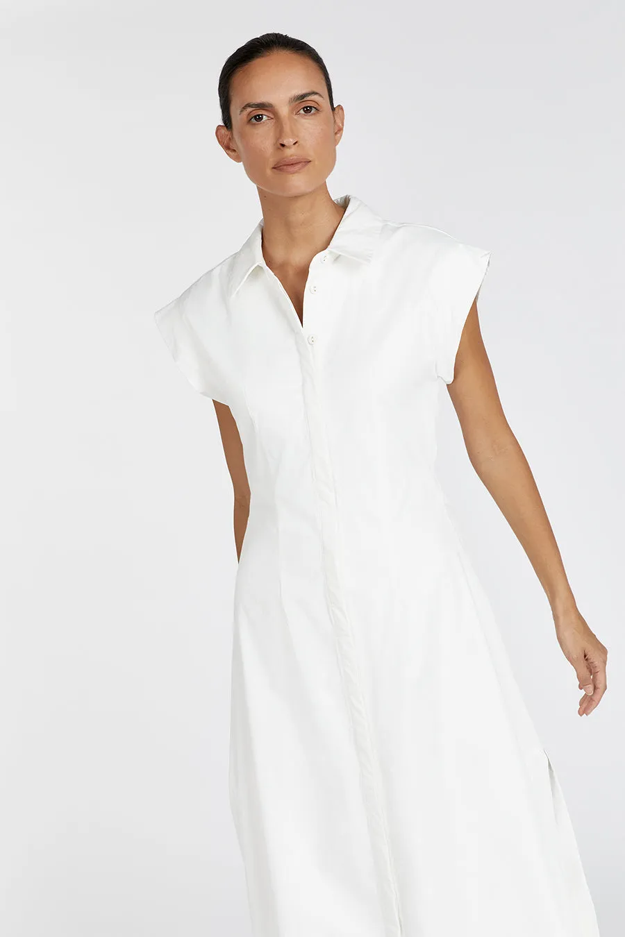 LAUREN WHITE COTTON MIDI DRESS