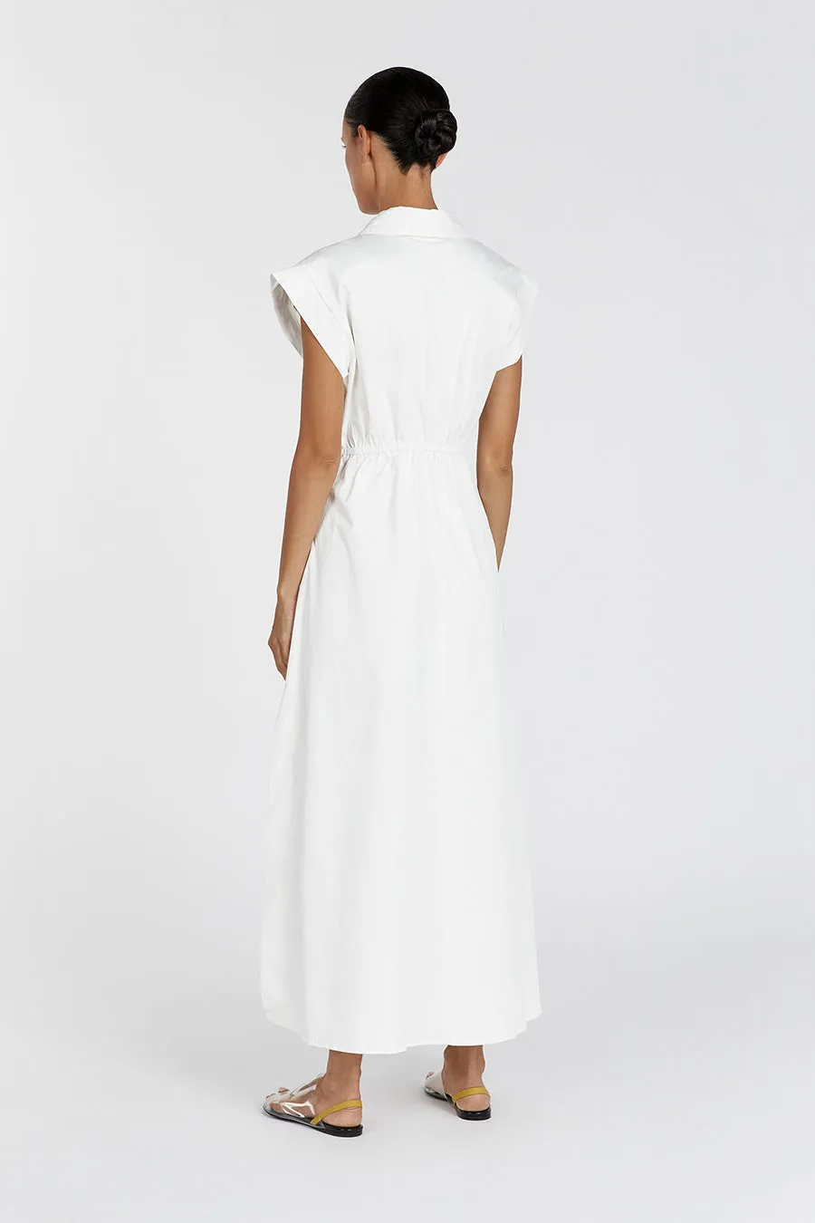 LAUREN WHITE COTTON MIDI DRESS