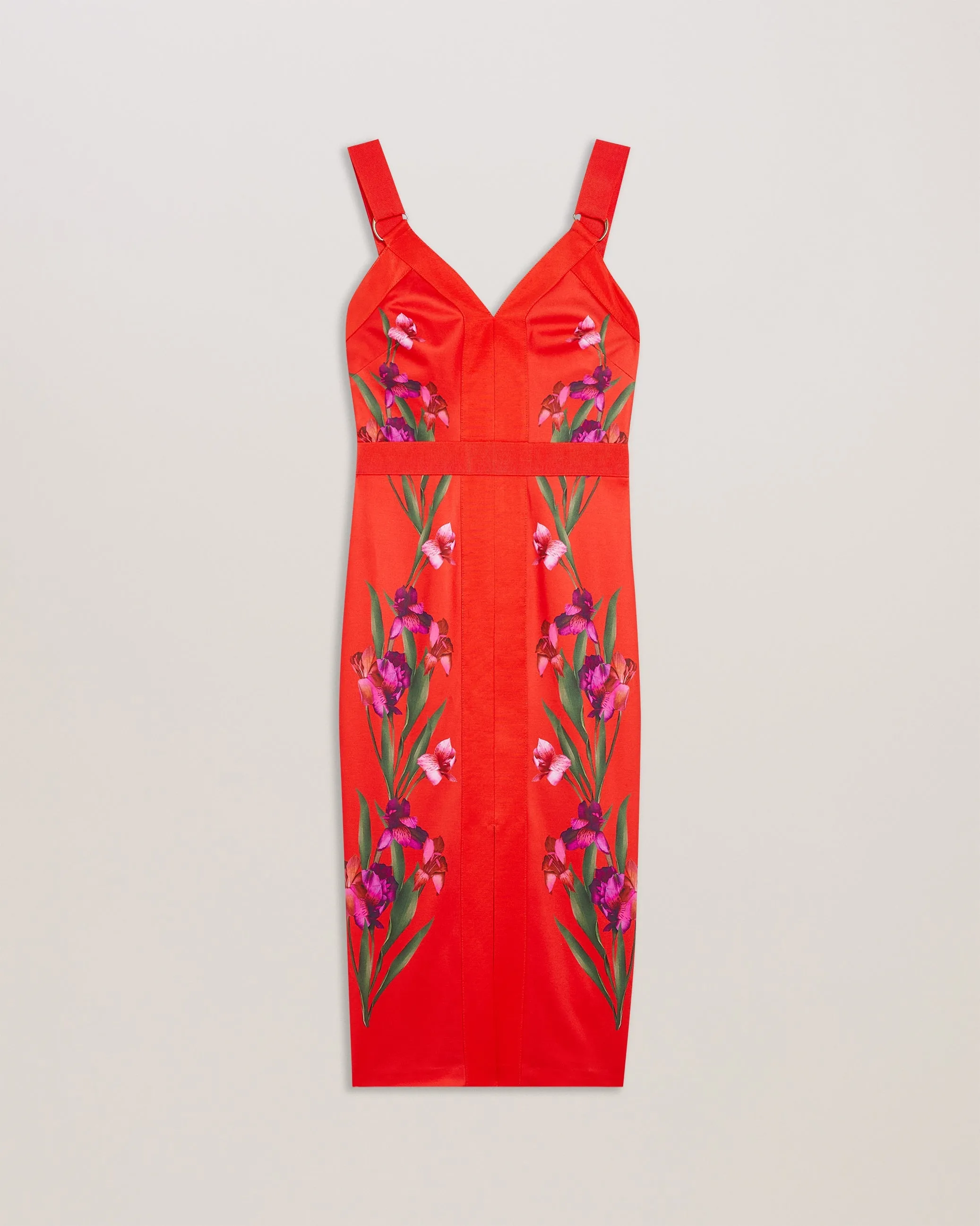 Maceio Printed Bodycon Midi Dress Brt-Red