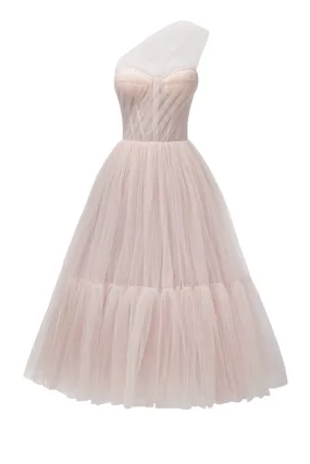 Misty Rose One-Shoulder Cocktail Tulle Dress