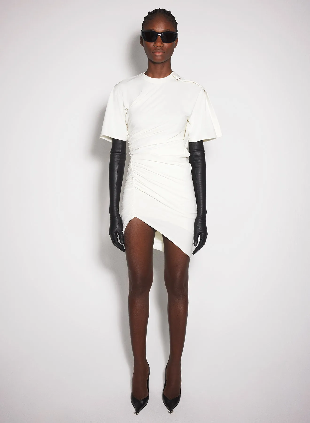 off-white draped pierced day dress