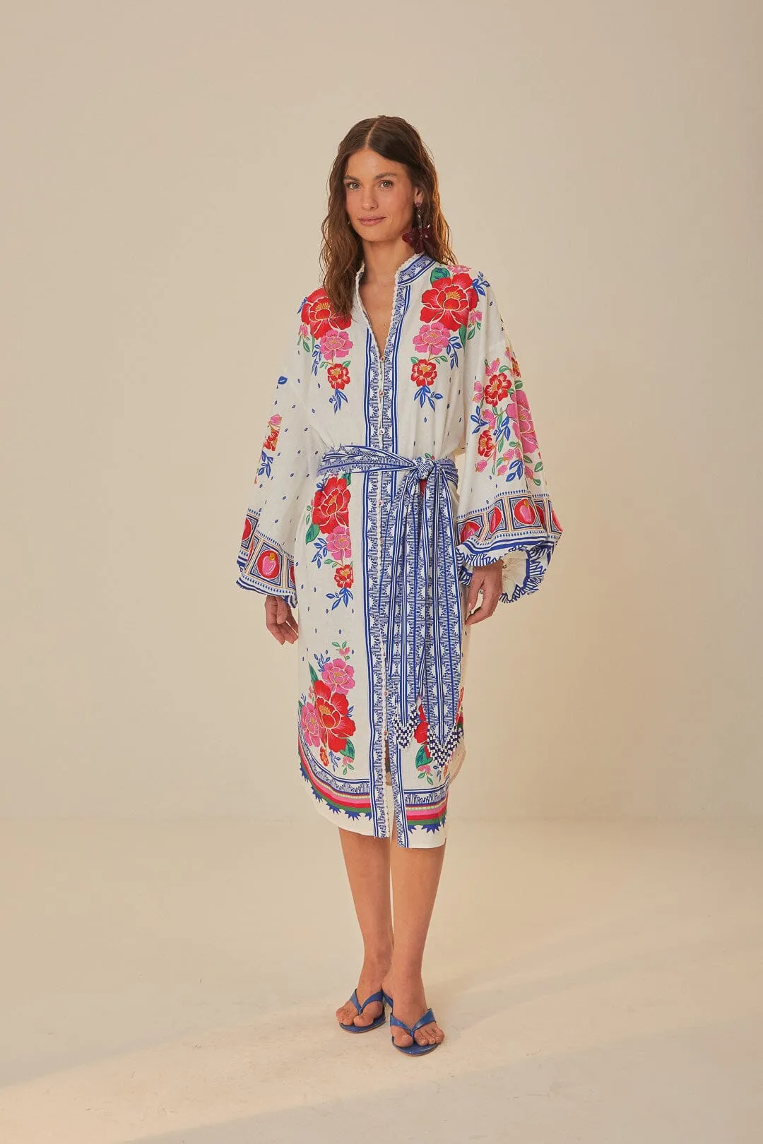 Off-White Flowers Beach Midi Dress