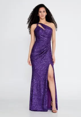 One Shoulder Maxi Sequin Mermaid Regular Purple Wedding Guest Dress- Purple