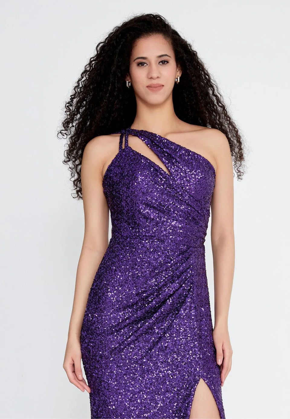 One Shoulder Maxi Sequin Mermaid Regular Purple Wedding Guest Dress- Purple