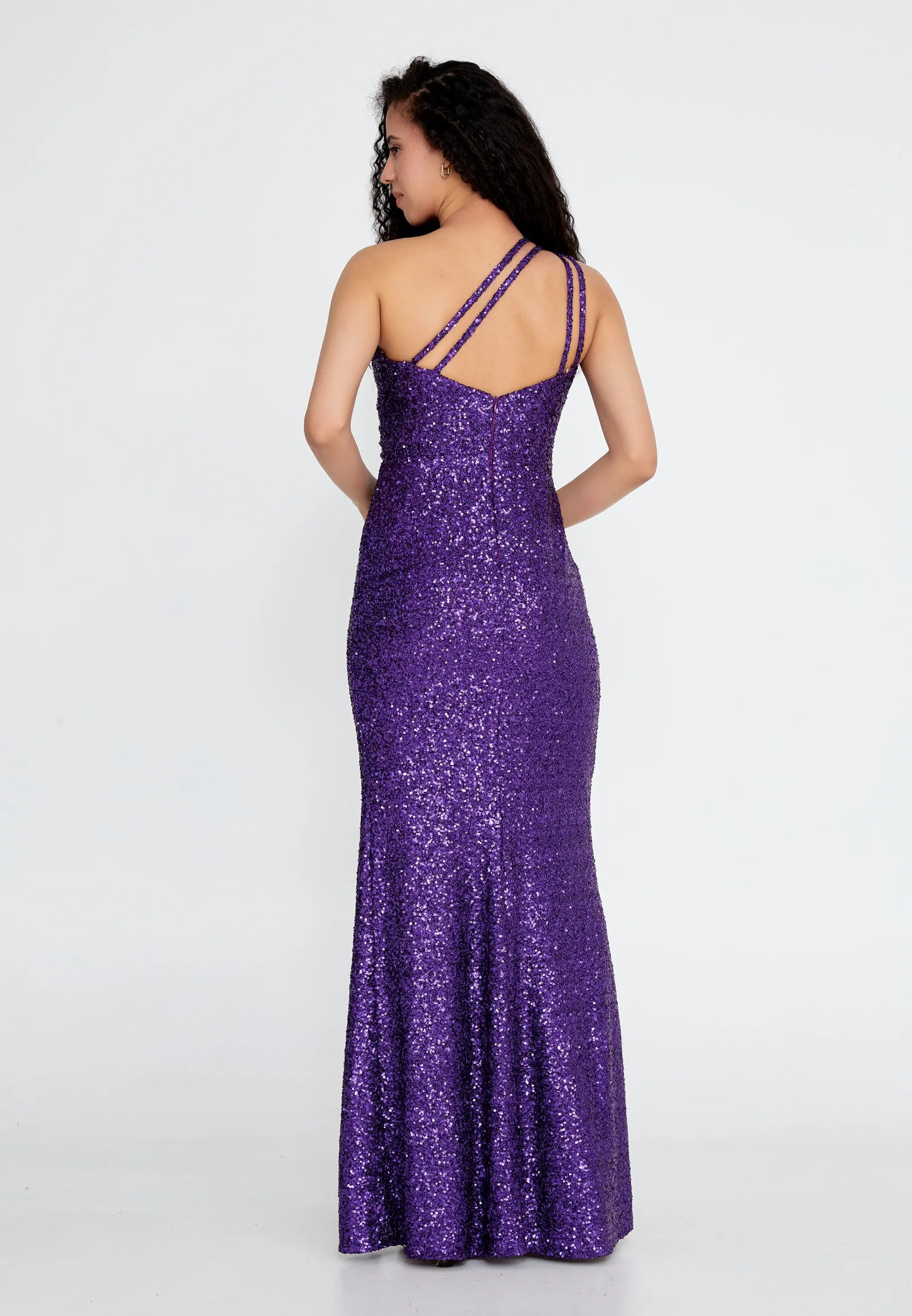 One Shoulder Maxi Sequin Mermaid Regular Purple Wedding Guest Dress- Purple