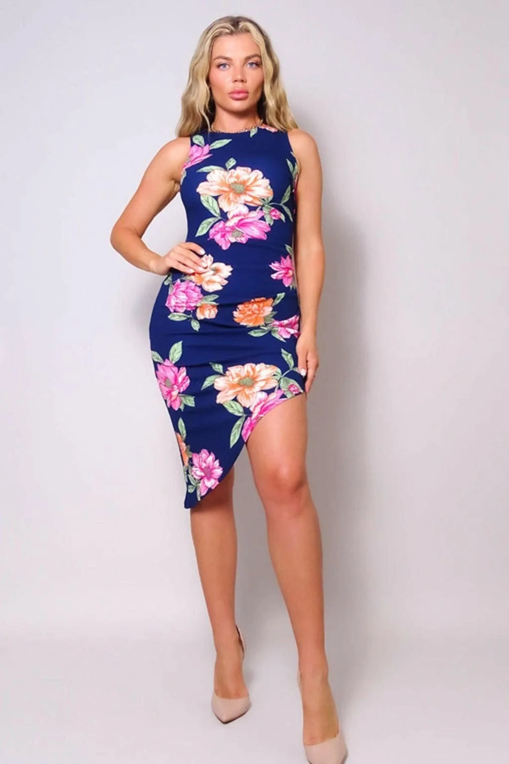 Pink Lily Floral Cocktail Midi Dress