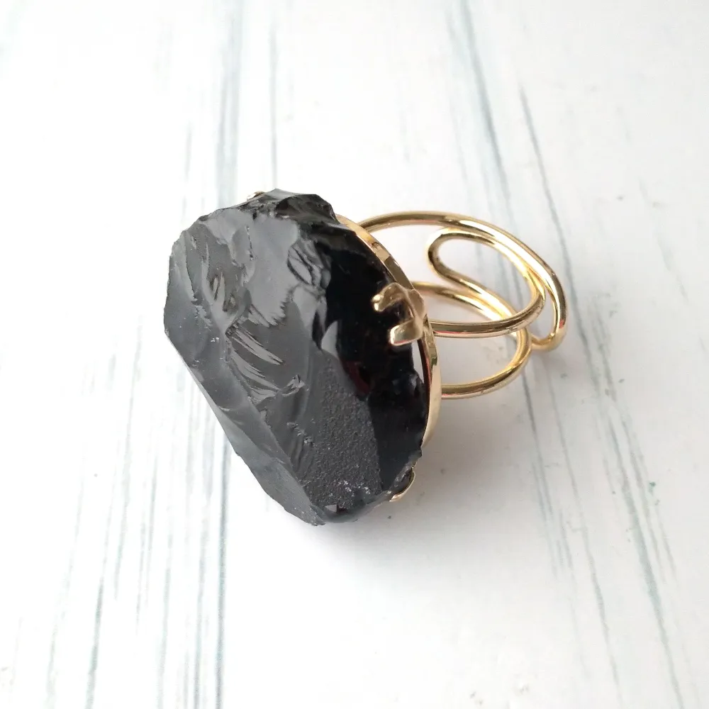 Rough Obsidian Cocktail Ring