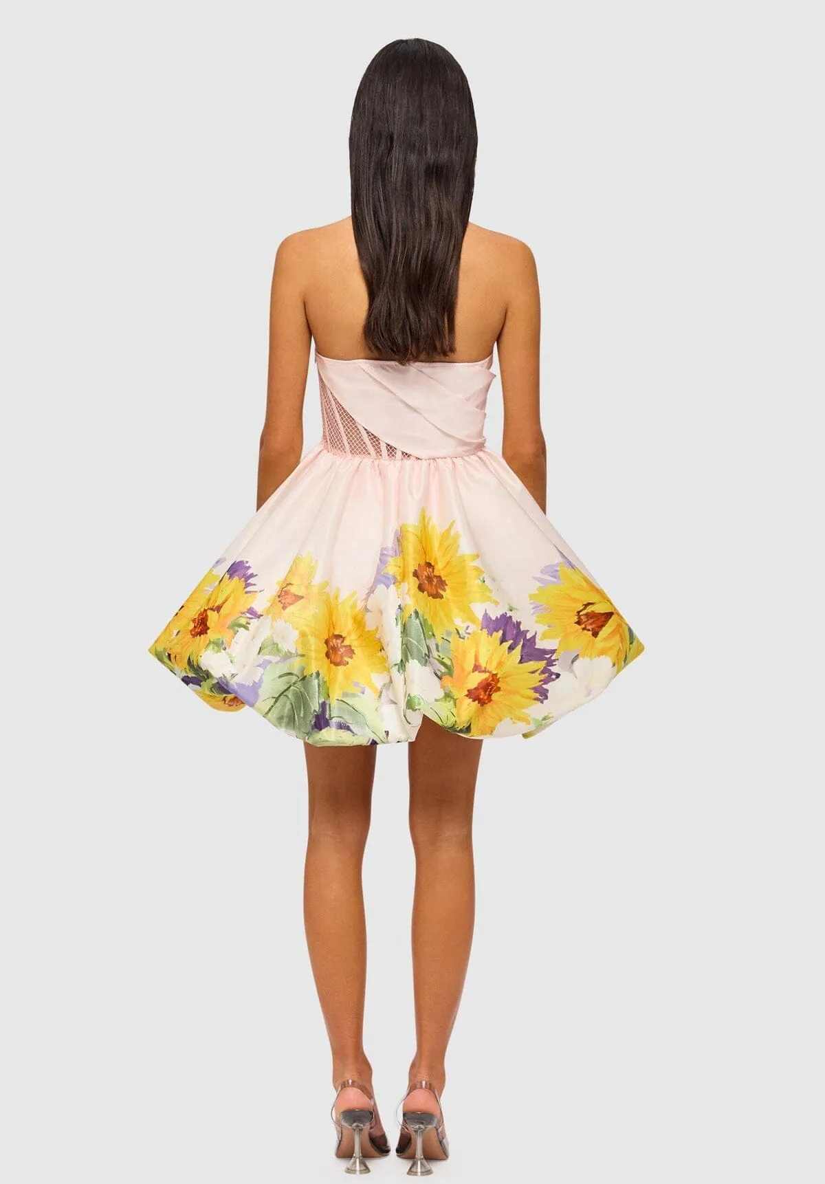 SELL Katy Bustier Mini Dress - Sunflower Print in Pink