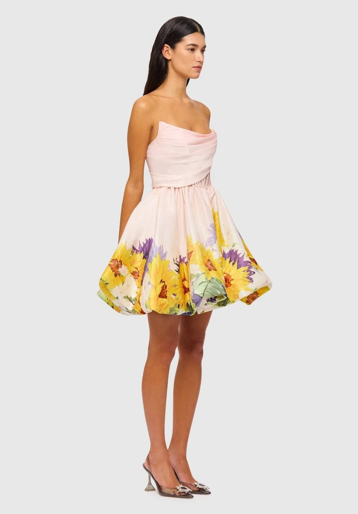 SELL Katy Bustier Mini Dress - Sunflower Print in Pink