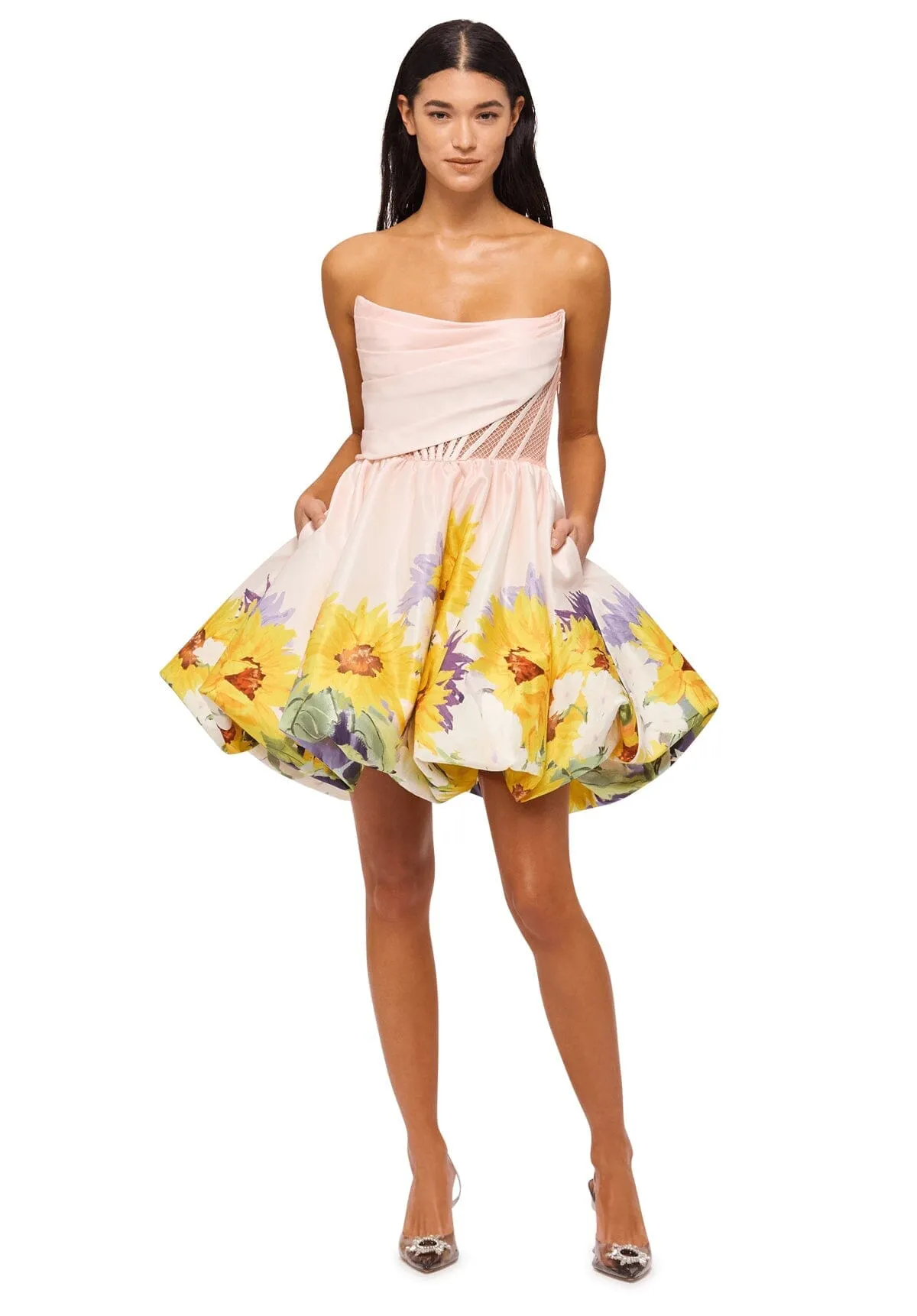 SELL Katy Bustier Mini Dress - Sunflower Print in Pink