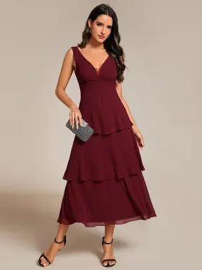 Sleeveless Tiered Hem V-Neck Chiffon Wedding Guest Dress