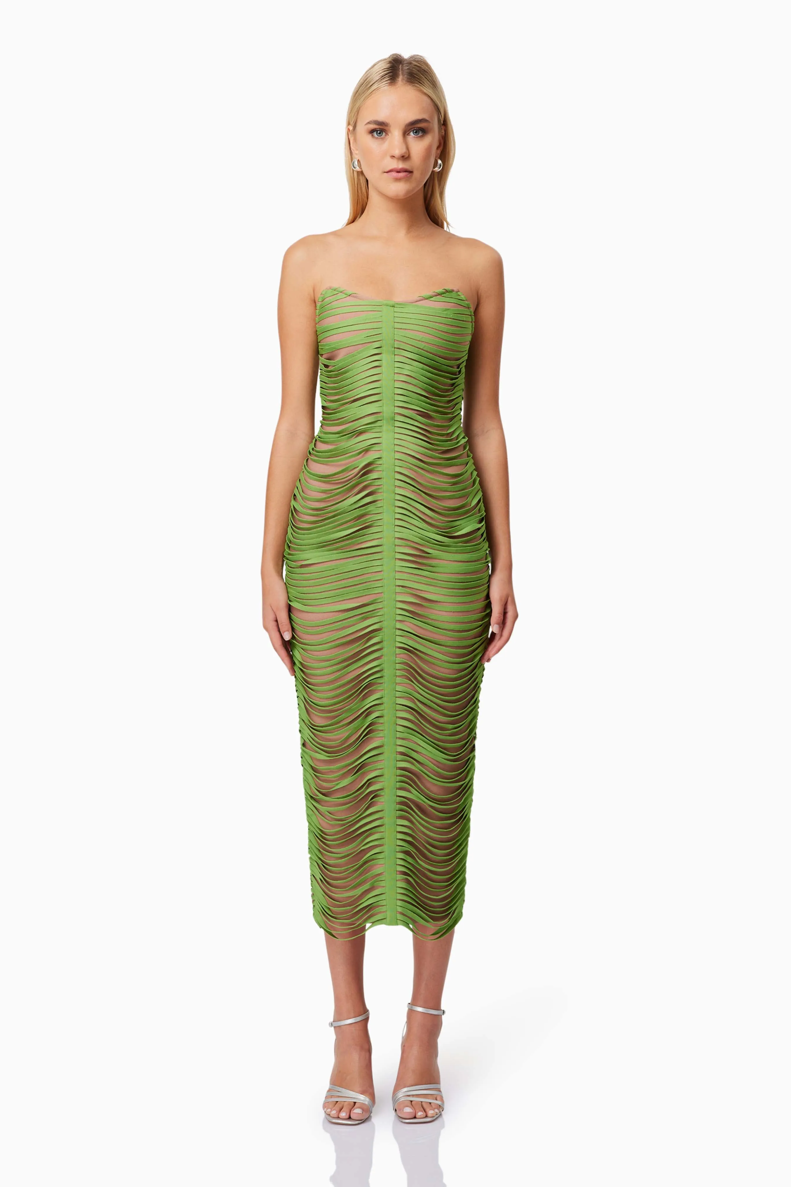 Stella Strapless Midi Dress In Green